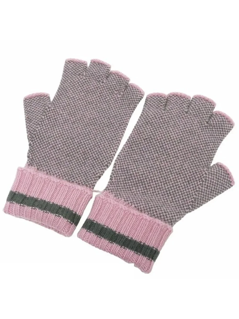 Gucci Fingerless Gloves Pink Gray Cashmere GG Logo